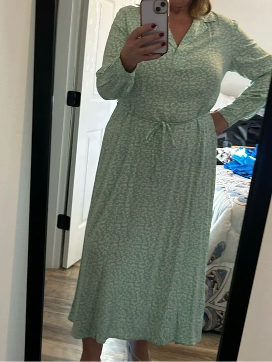 Joe Fresh Mint Green Printed Long Sleeve Midi Dress - Picture 5 of 8